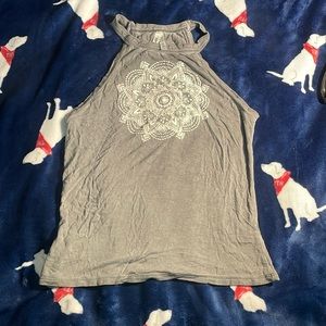 Mudd juniors high neck choker style tank top grey mandala print